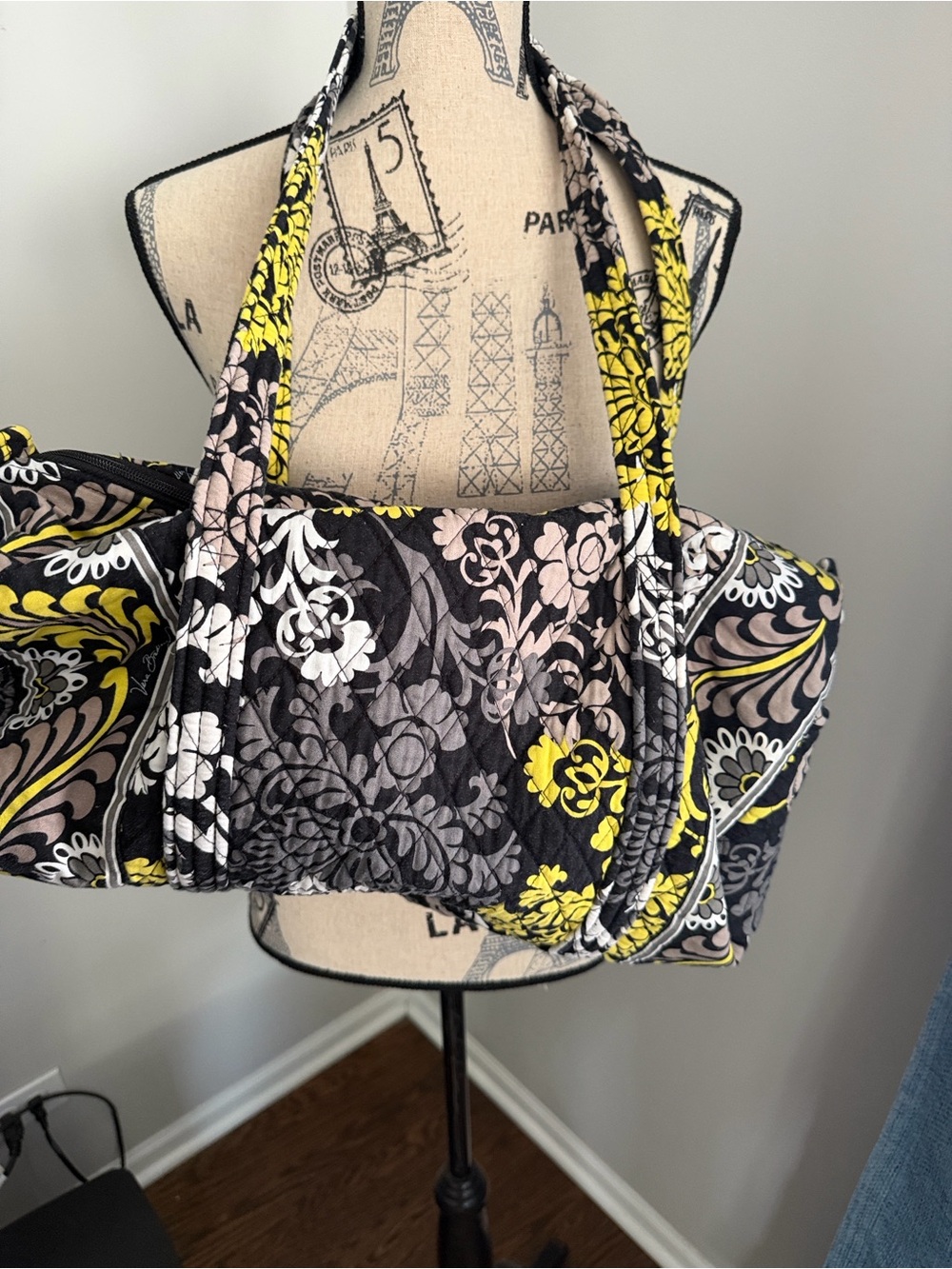 Vera Bradley Large Duffle Overnight Bag Baroque Print Yellow Black Retired